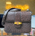 Balenciaga Brown Ostrich Leather Vintage Shoulder Crossbody Bag Gold BB Hardware