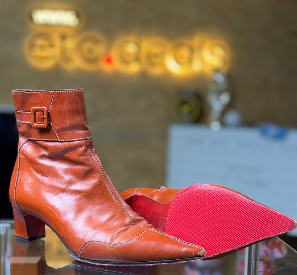 CHRISTIAN LOUBOUTIN Vintage Brown Leather Pointed-Toe Ankle Boots – Women’s 37