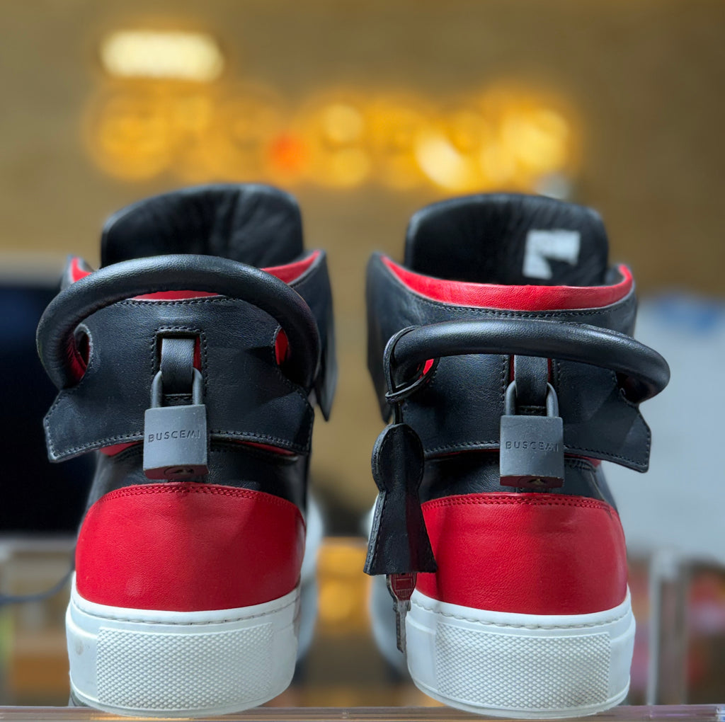 Buscemi Black & Red Leather High-Top Sneakers Padlock Lock Detail – Made in Italy