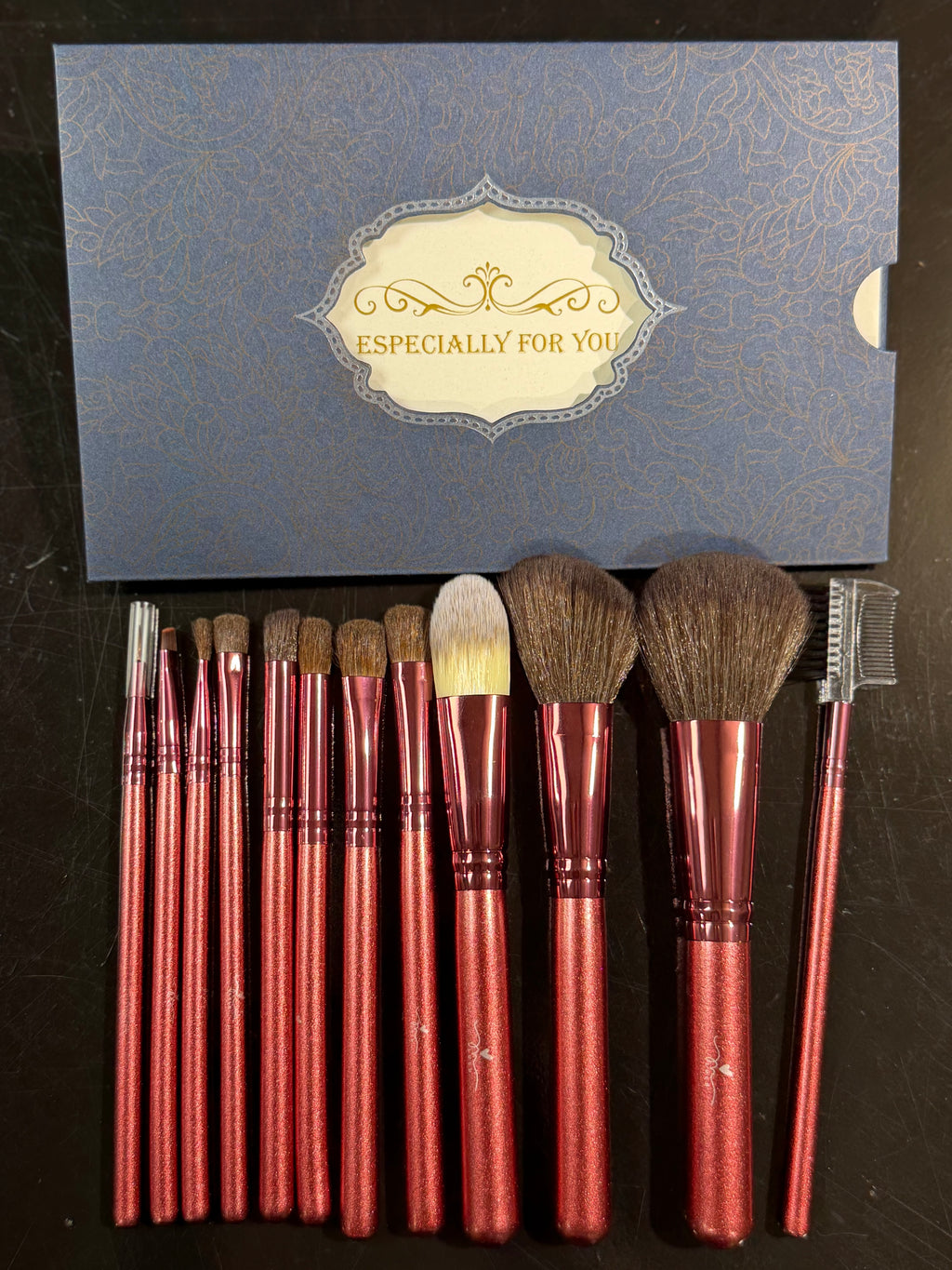 LULU Makeup Brush Set with Geometric Cosmetic Case & Gift Box – Rose Gold