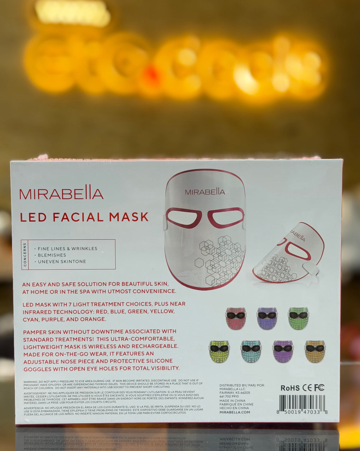 Mirabella Phototherapy 7-Color LED Facial Mask with Near Infrared – Wireless Rechargeable Light Therapy Mask