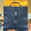 Gucci Jackie GG Canvas Black Tote Bag – Leather Trim & Silver Piston Closure – Authentic Pre-Owned