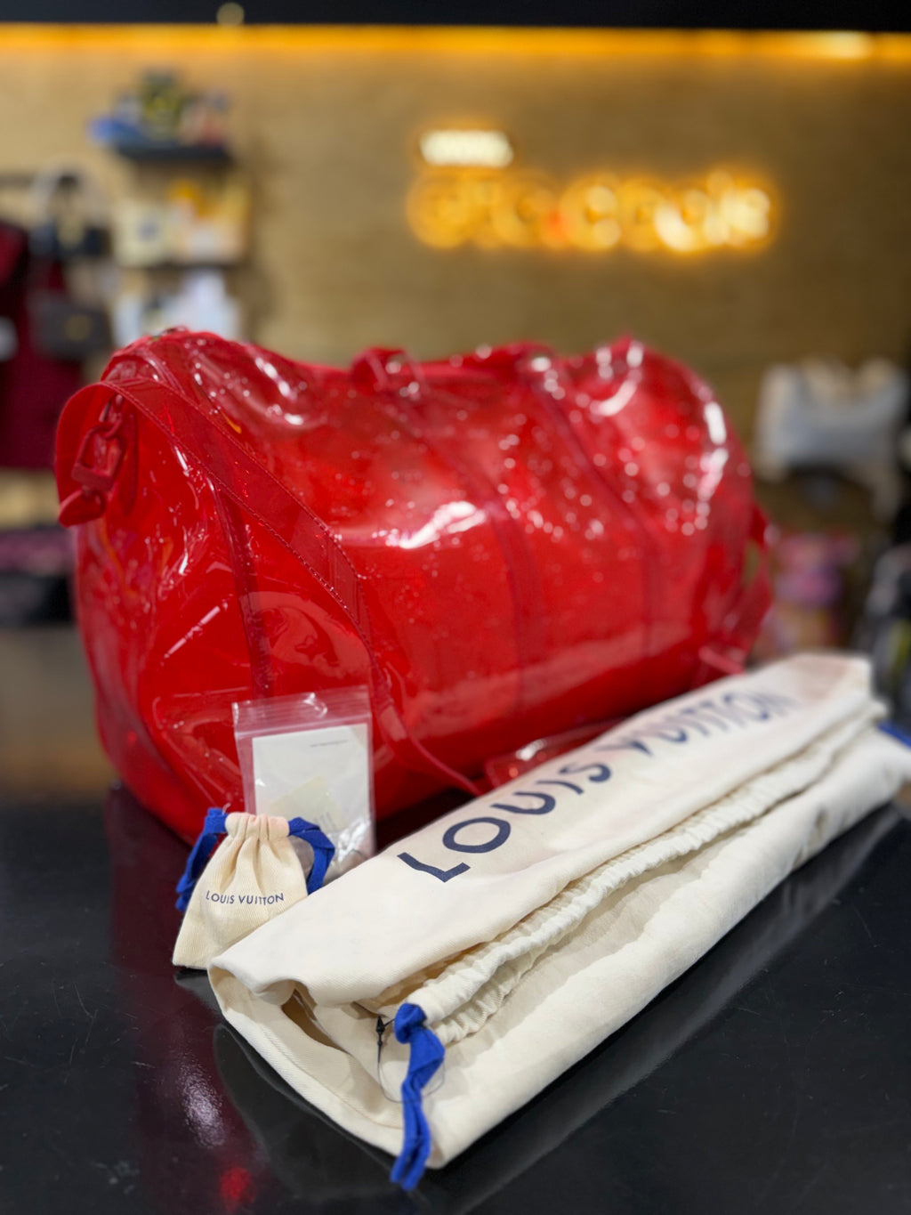 Louis Vuitton Keepall Bandoulière 50 Grenadine Red Monogram PVC – Virgil Abloh