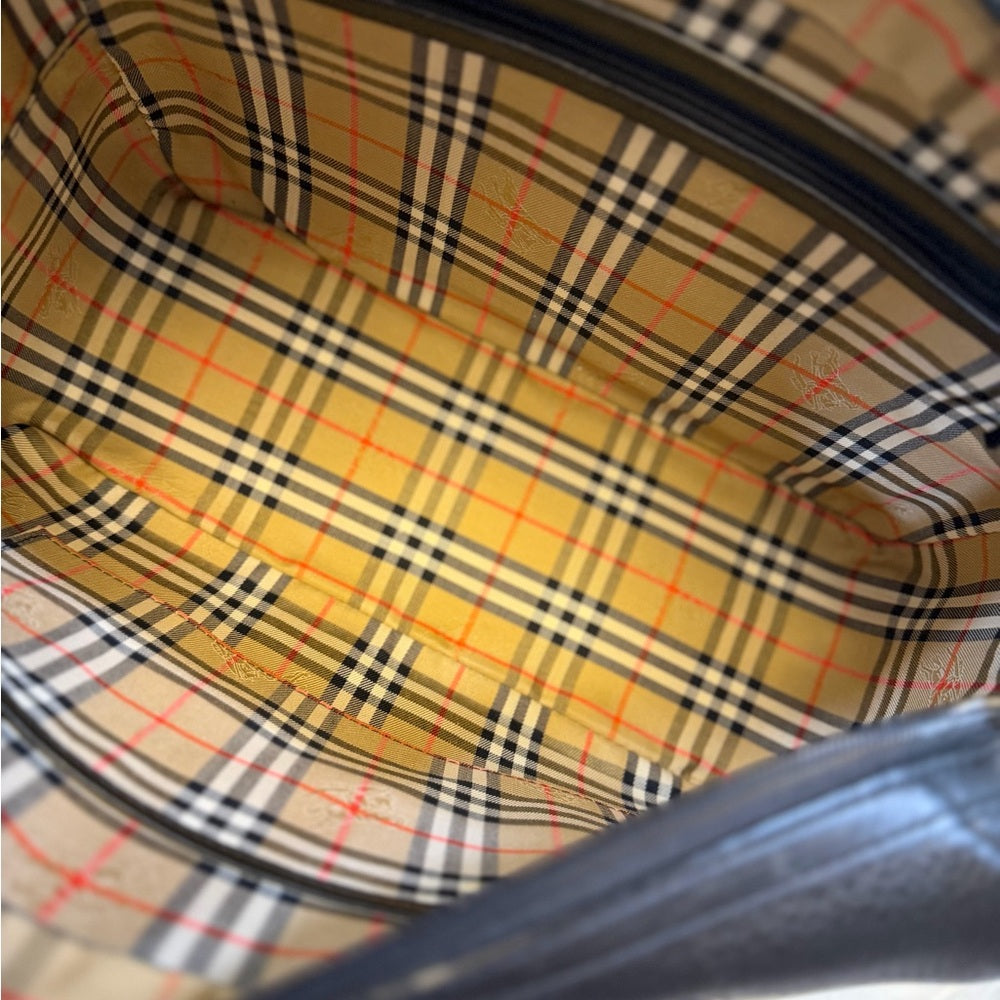 Burberry Black Leather Nova Check Mini Boston Bag - 32cm