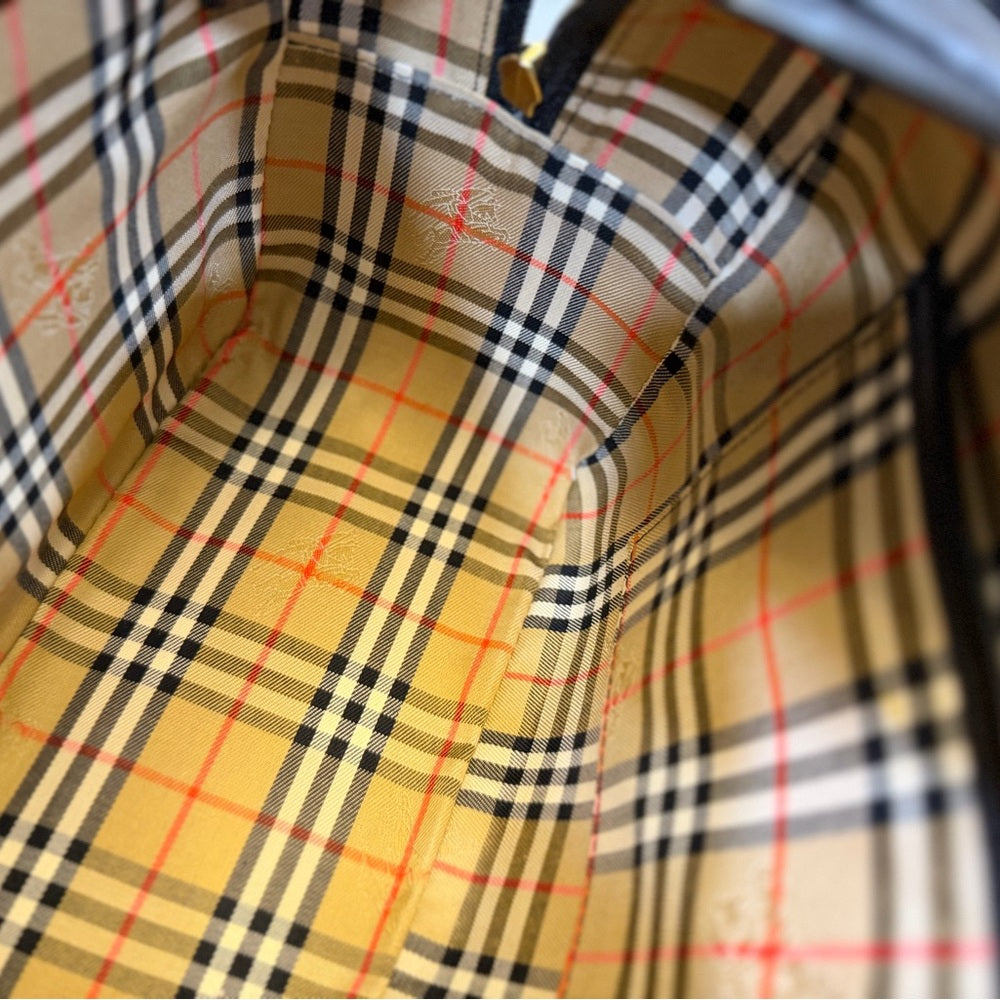 Burberry Black Leather Nova Check Mini Boston Bag - 32cm