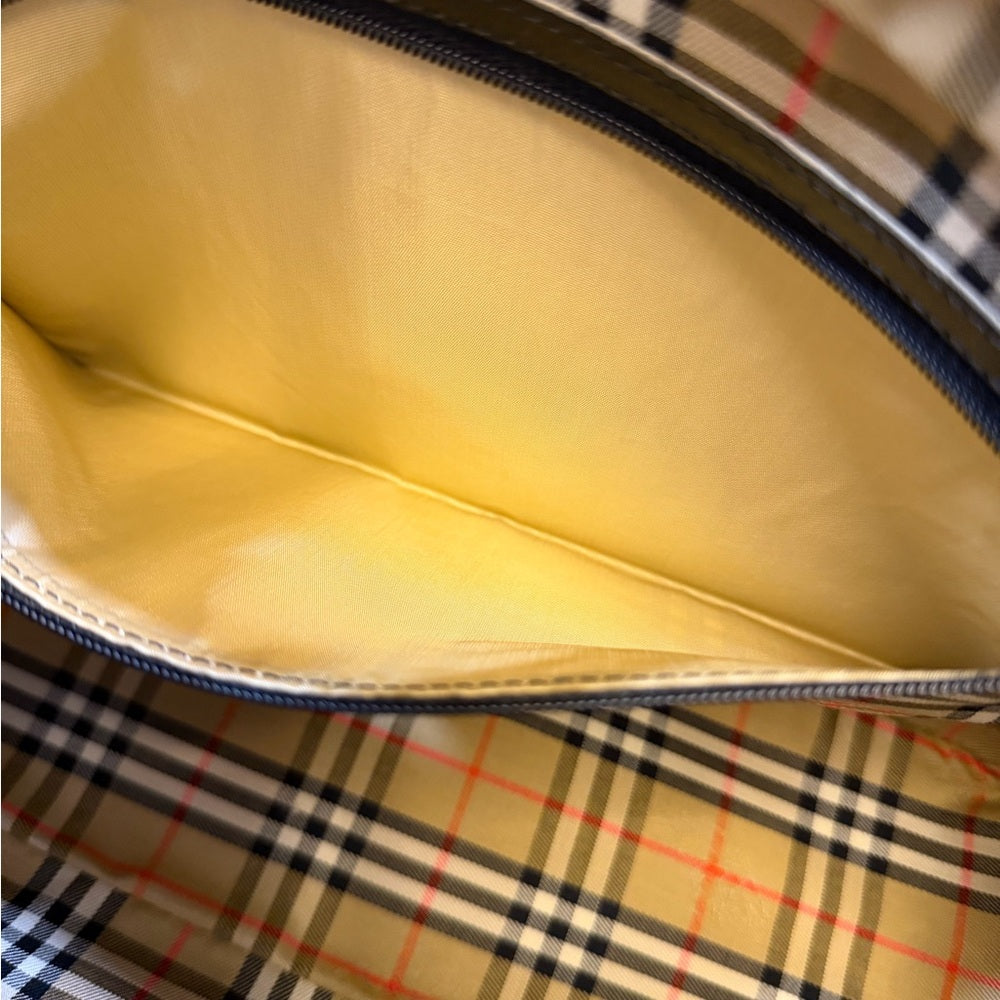 Burberry Black Leather Nova Check Mini Boston Bag - 32cm