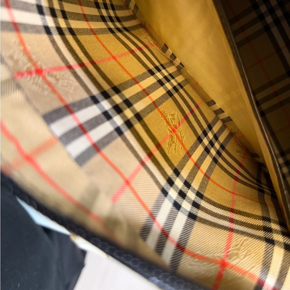 Burberry Black Leather Nova Check Mini Boston Bag - 32cm