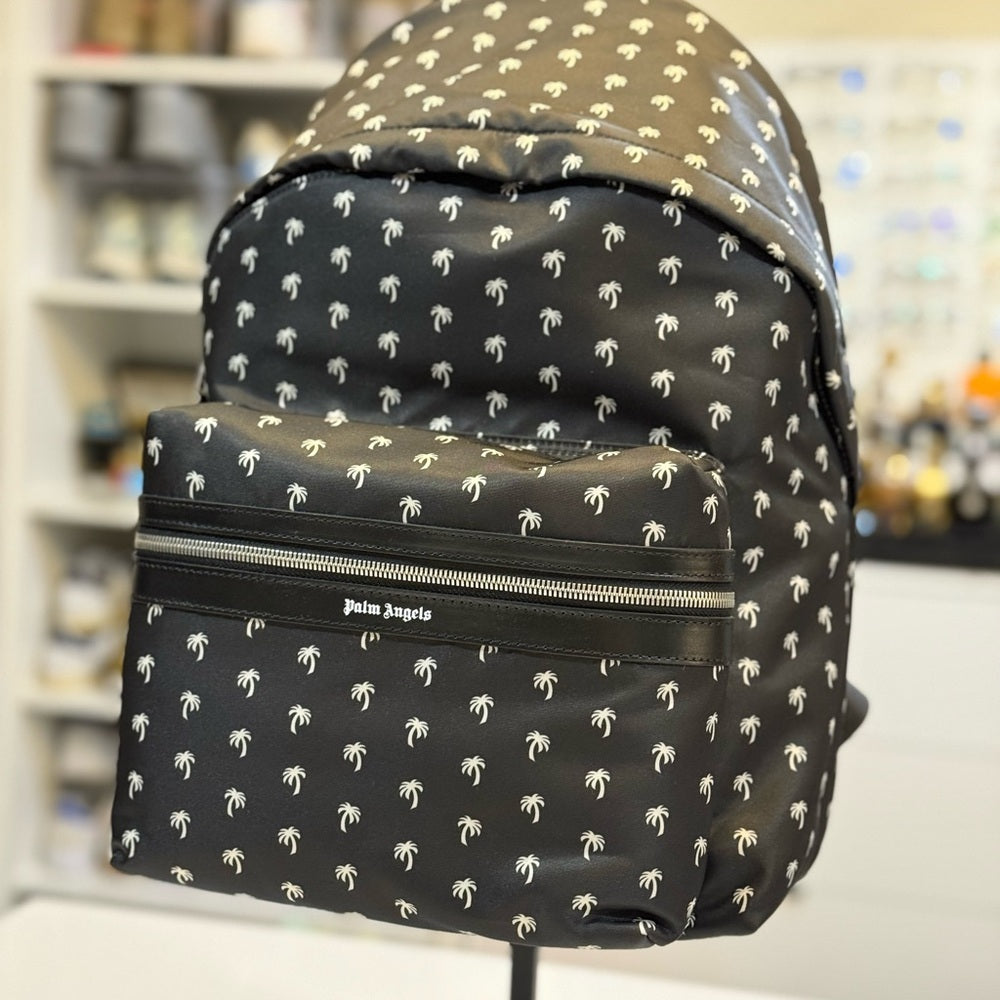 Palm Angels Black all over logo Backpack NEW