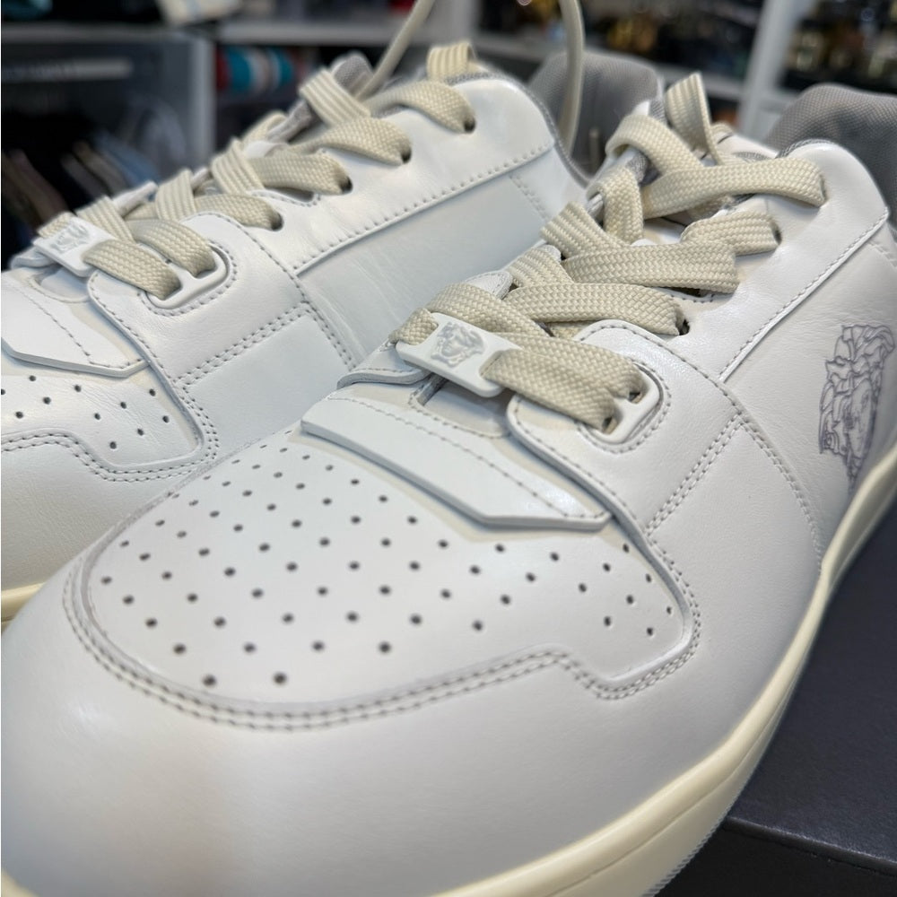 Versace White Leather Sneakers - New 44.5 - vitello tessuito
