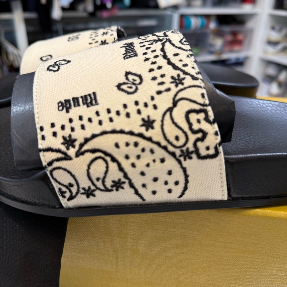 Rhude Black and Cream Slide Sandals - New!