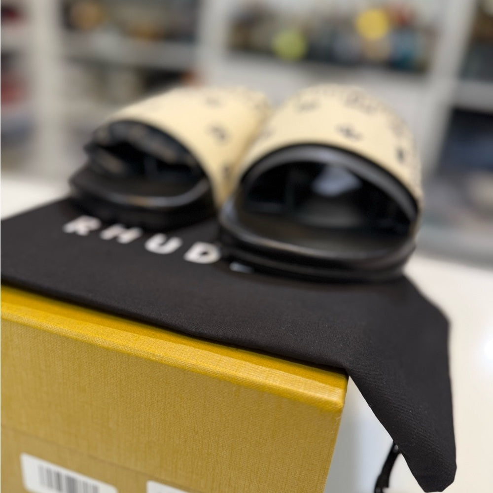 Rhude Black and Cream Slide Sandals - New!