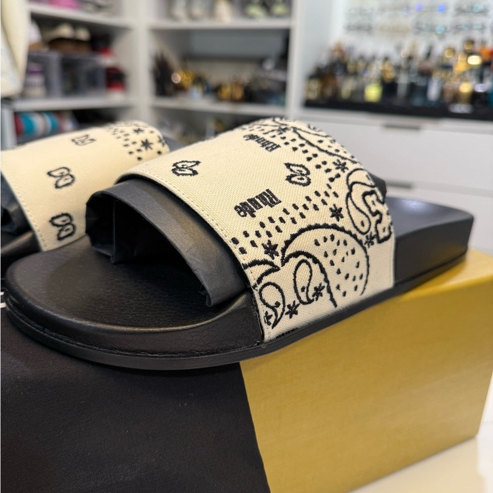 Rhude Black and Cream Slide Sandals - New!