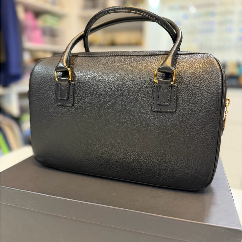 Burberry Black Leather Nova Check Mini Boston Bag - 32cm