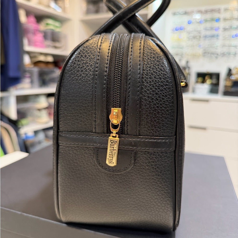 Burberry Black Leather Nova Check Mini Boston Bag - 32cm