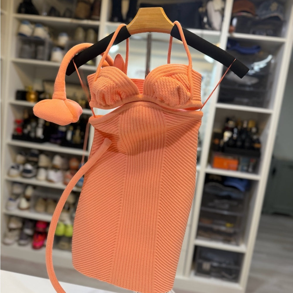 Off-White Peony Rib-Knit Cut-Out Mini Dress