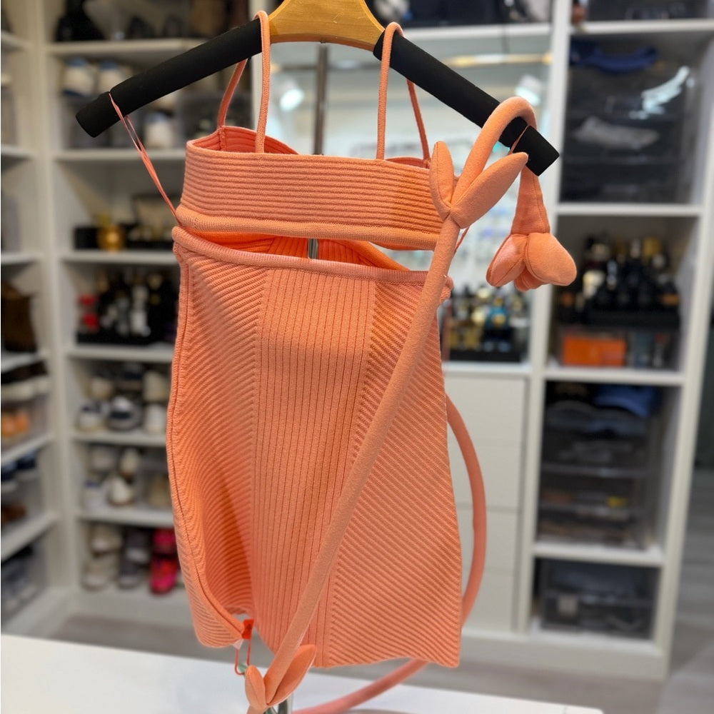 Off-White Peony Rib-Knit Cut-Out Mini Dress