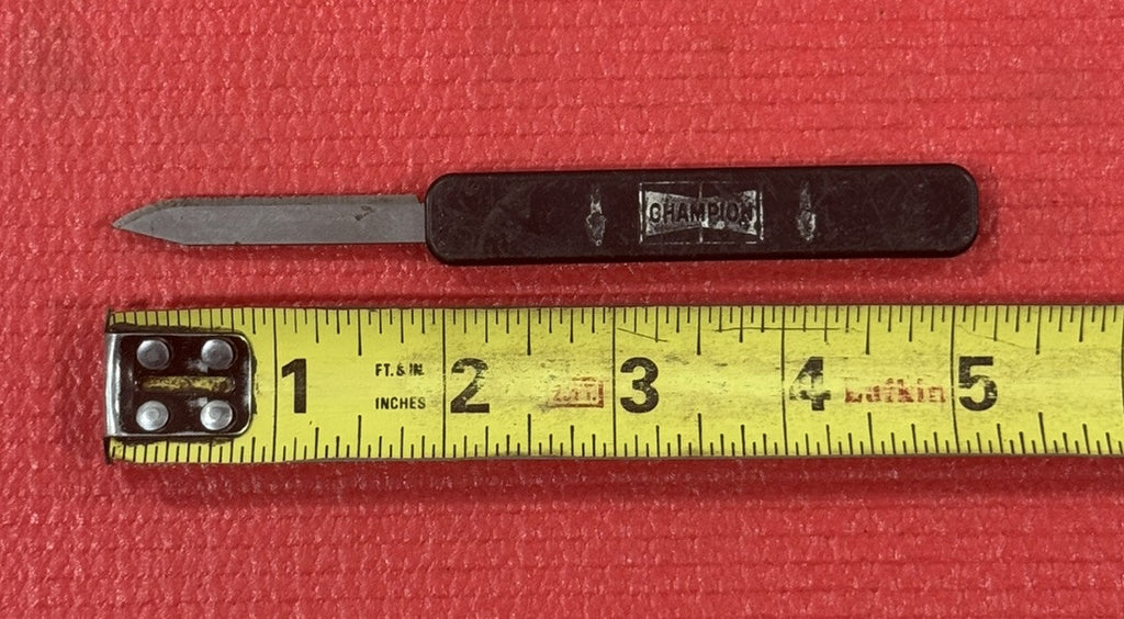 Vintage Champion Spark Plug Advertising Pocket Knife USA Slide Open Black Rare