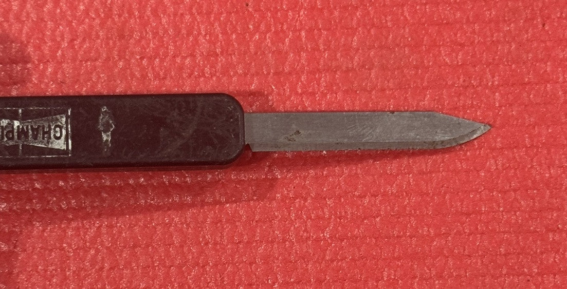 Vintage Champion Spark Plug Advertising Pocket Knife USA Slide Open Black Rare