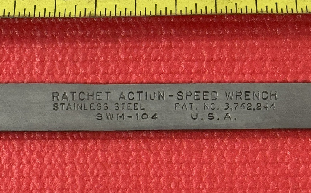Vintage Ratchet Action Speed Wrench SWM-104 17mm X 19mm Metric Made In USA Rare