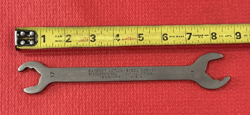 Vintage Ratchet Action Speed Wrench SWM-104 17mm X 19mm Metric Made In USA Rare