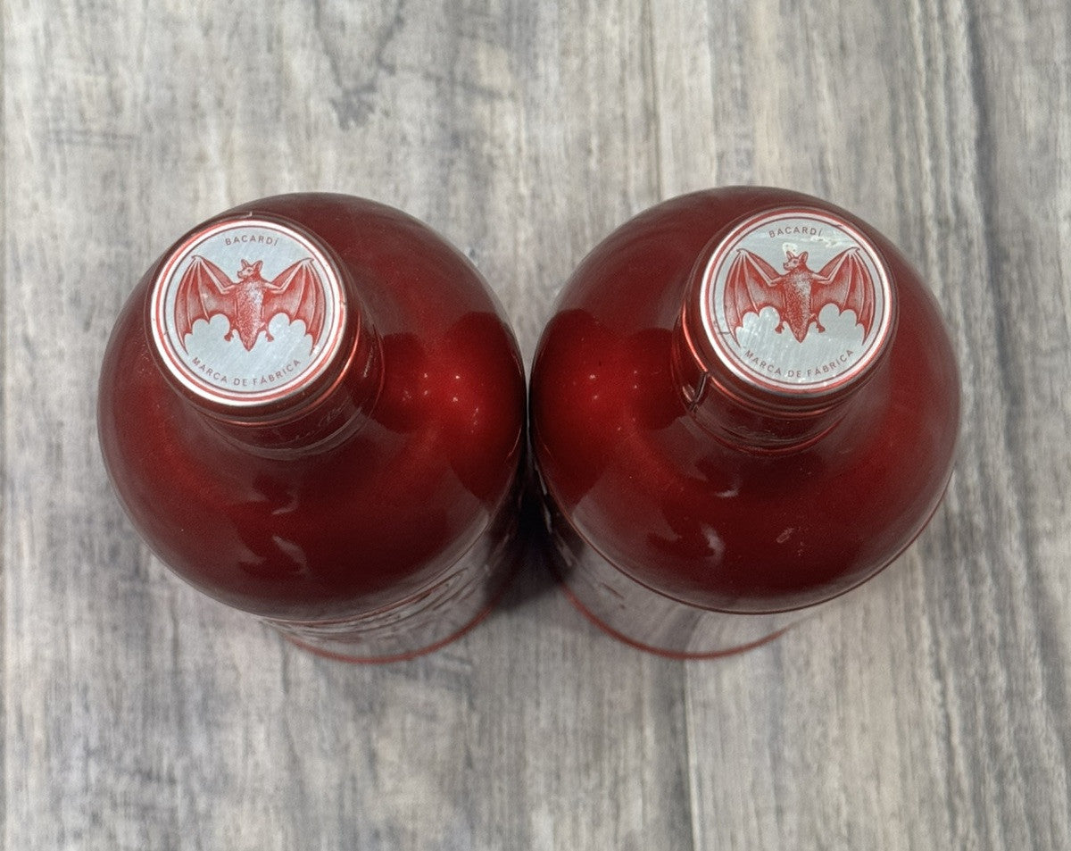 BACARDI SUPERIOR Red Aluminum Anniversary Tin Bottle Holder Sleeve 13" Lot Of 2