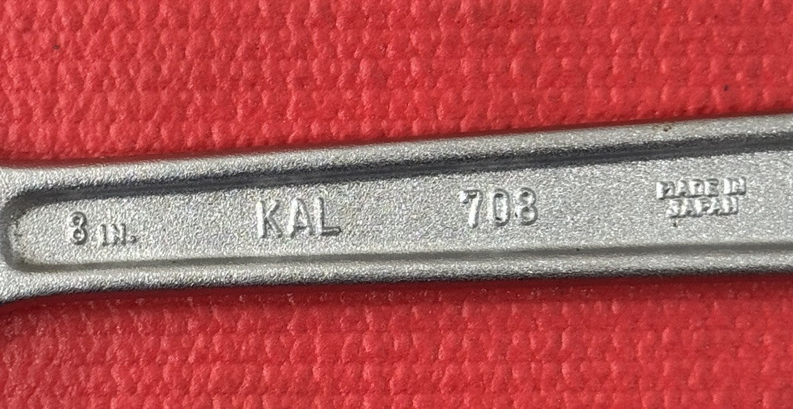 Vintage KAL Tools 708 8" Adjustable Wrench Forged Alloy Steel Made In Japan