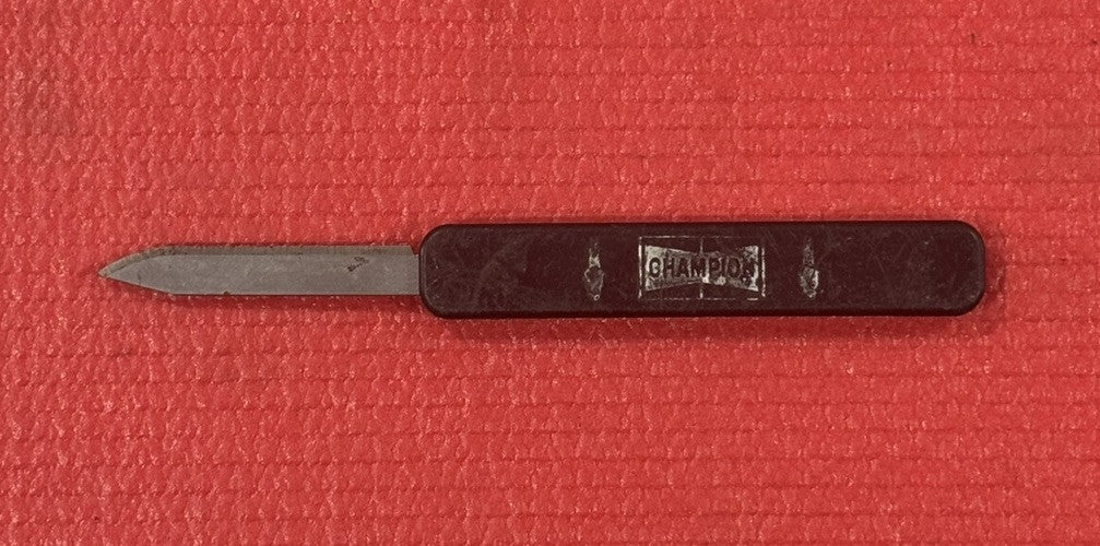 Vintage Champion Spark Plug Advertising Pocket Knife USA Slide Open Black Rare